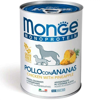 Monge (Монж) Dog Monoprotein Fruit Chicken with Pineapple – Монопротеїновий паштет з куркою і ананасом для собак всіх порід, 400 г