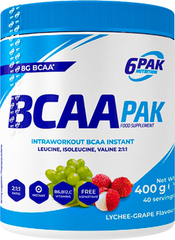 Aminokwasy 6PAK BCAA 400 g Jar Lychee-Grape (5902811801621)