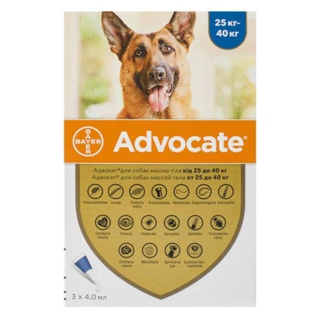BAYER Advocate Адвокат cпот-он для собак 1 піпетка, від 25 до 40 кг