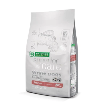 Nature's Protection Superior Care White Dogs Grain Free Starter All Breeds – Сухий корм з м'ясом лосося для цуценят і юніорів всіх порід з білим забарвленням шерсті 1,5 кг (4771317456694)