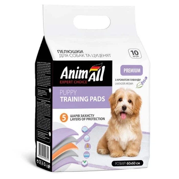 Пеленки тренировочные с ароматом лаванды для щенков и собак AnimAll Puppy Training Pads 60х60 см / 10 шт. (4820224500720)