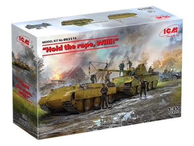 Сборная модель ICM "Держи трос, Вилли" Pz.Kpfw.V Panther Ausf.D, Bergepanther , le.gl.Einheitz-Pkw Kfz.4, German Drivers 1939-1945 and German Tank Riders 1942-1945 DS3516