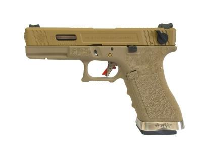 Пістолет WE Glock 18 V2 Force Blowback w/ magwells (Tan slide and silver barrel)(Страйкбол 6мм)
