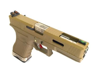 Пістолет WE Glock 18 V2 Force Blowback w/ magwells (Tan slide and silver barrel)(Страйкбол 6мм)