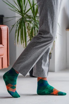 Шкарпетки з принтом ромби високі безшовні дихаючі якісні ORGANIC cotton зелені носки JILL ANTONY 42-43 men's арт. 31020