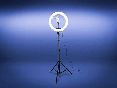 Кольцевая лампа 45 см DeLux LED Professional (55W) с зеркалом для макияжа и точной регулировкой света на штативе 220 см / Держатель для телефона(смартфона)
