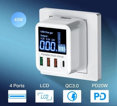 Зарядний пристрій Asometech 40W (3xUSB, 1xType-C)