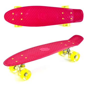 Пенни борд (Penny Board) 0220 Best Board 22" со светящимися колесами, Вишневый с желтыми колесами