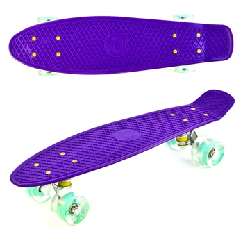 Пенни борд (Penny Board) 0660 Best Board 22" со светящимися колесами, Фиолетовый с голубыми колесами