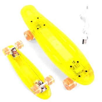 Пенни борд (Penny Board) S-50244 Best Board 22" с прозрачной светящейся декой и светящимися колесами, Желтый