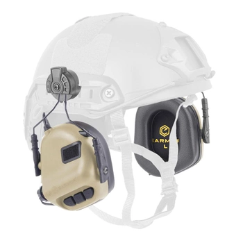 Активні стрілецькі навушники на шолом Earmor M31H Койот TAN + Premium кріплення Чебурашка (12772kr)