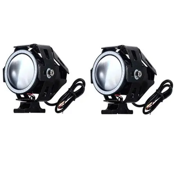 Фары прожекторы для мотоцикла U7 LED 12В 3000лм Angel Eyes синие + кнопка