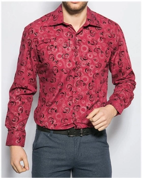 Рубашка Zoor мужская с длинным рукавом бордовая с абстрактным узором, М