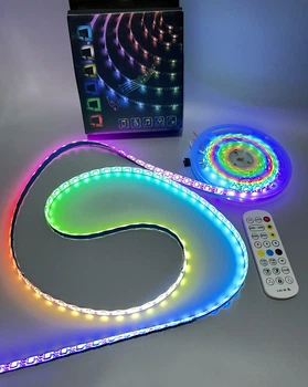 Умная cветодиодная лента программируемая (бегущий огонь) 5м WS2812B RGB (РГБ), IP65, 60 Led/м, от USB 5V, Bluetooth / Пульт 2,4G (31599)