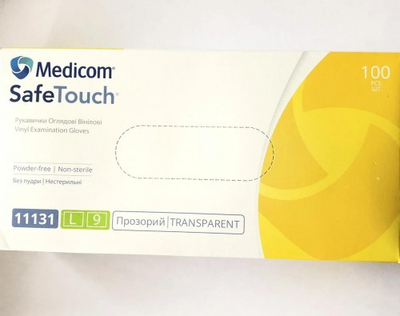 Одноразові рукавички вінілові без пудри нестерильні Medicom Safe Touch Розмір L Прозорі