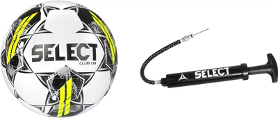 Набор мяч футбольный Select Club DB FIFA Basic v23 045 Бело-серый №4 + насос для мячей Select 15 см (010) Черный (5703543316045-5703543204144)