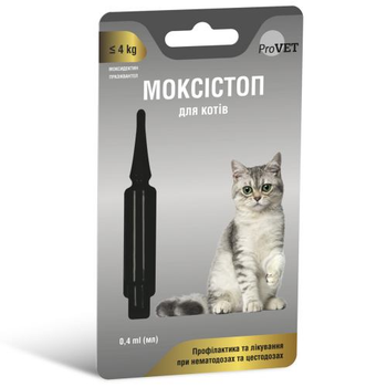 Капли на холку ProVET Моксистоп для котов до 4 кг (1 пипетка*0.4мл) антигельминтный препарат
