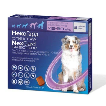 Таблетки від паразитів NexGard Spectra для собак L, 15-30 кг, жувальні, 1 таблетка