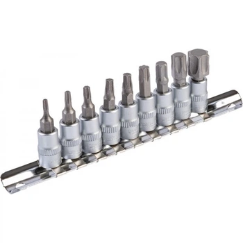 Набор насадок отверточных MASTERTOOL GM CRV 1/4", TORX 9 шт (Т10/ 15/ 20/ 27/ 30/ 40/ 45/ 50/ 60) (78-1400)