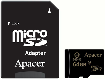 Карта памяти Apacer microSDHC 64GB Class 10 UHS-I + SD Adapter (AP64GMCSX10U1-R)