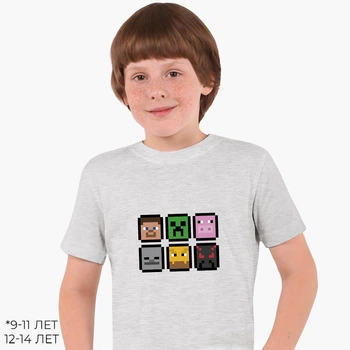 Детская футболка для мальчиков Майнкрафт (Minecraft) (25186-1173-46) 134-140 см Хлопок Серый