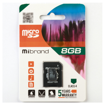 Карта памяти Mibrand microSDHC 8GB Class 4 +SD-адаптер (MICDC4/8GB-A)