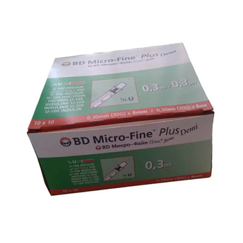 Шприц інсуліновий BD Micro-Fine DEMI 0,3 мл U-100 30G (0,30 x 8,0 мм) 100 шт