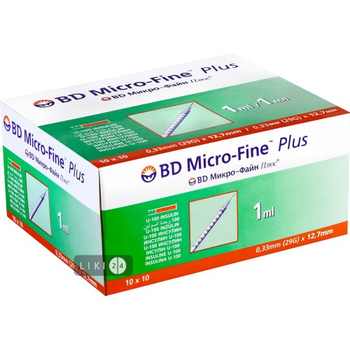 Шприц BD Micro-Fine інсуліновий 1 мл U-40 29 G (0,33 x 12,7 мм) 100 шт