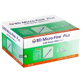 Шприц інсуліновий BD Micro-Fine 0,5мл U-100 31G (0,25 x 6,0 мм) 100 шт