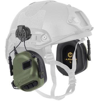 Навушники Активні для стрільби Earmor M31H Олива на шолом + Premium кріплення Чебурашка (12775kr)