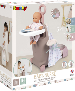 Zestaw do gry Smoby Toys Baby Nurse Składana walizka 3 w 1 Szaro-różowa (7600220374)