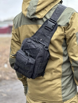 Однолямочный городской рюкзак барсетка сумка слинг Tactic с системой molle на 7 л Black (095-black)