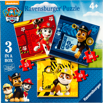 Ravensburger zestaw puzzli 3 w 1 Paw Patrol 25/36/49 elementów (07057)