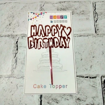 Топпер для торта акриловий Happy Birhday дзеркальний 14х10,5 см Рожеве золото MR-22-173-1