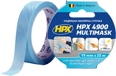 Малярная лента HPX 4900 Multimask сверхпрочная с УФ-защитой 19 мм х 25 м Голубая (EW1925)