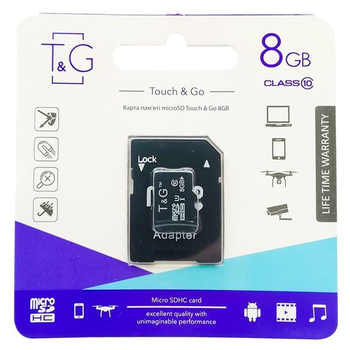 Карта памяти Micro SD 8Gb T&G Class10 с ад.