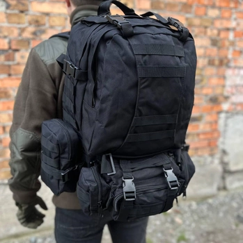 Тактический военный рюкзак с подсумками Military военный рюкзак водоотталкивающий 50 л 52 х 32 х 22 см Черный