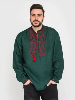 Вышиванка мужская Narodnyy butik Дубок изумрудный лен 2002.1 52