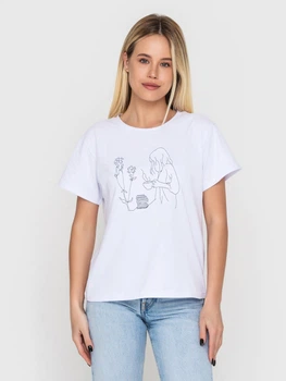 Женская футболка с вышивкой белая Narodnyy Butik Девушка с кофе 166-134 44