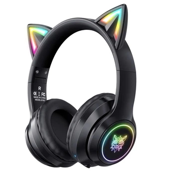 Беспроводные игровые наушники с кошачьими ушками Onikuma B90 с RGB подсветкой Bluetooth наушники для стриминга Черный