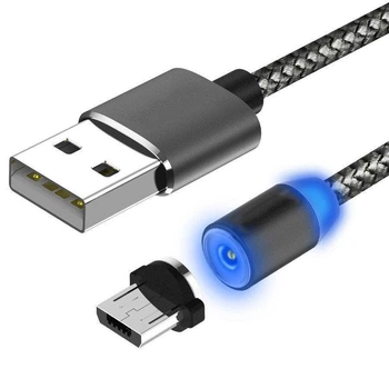 Магнитный кабель зарядка micro - USB 1м в тканевой оплётке с подсветкой