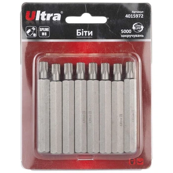 Біти Spline ULTRA M8×75мм 10мм 8шт S2 (блистер) для шурупів