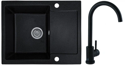 Мойка кухонная, прямоугольная, композитная Valetti 26D 62х50см Черная + смеситель