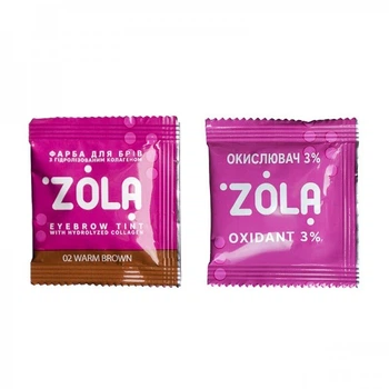 Краска для бровей ZOLA Eyebrow Tint 02 Warm Brown с коллагеном и окислитель кремовый 3% Oxidant цвет тепло-коричневый в саше 2x5 мл (4820227160457)