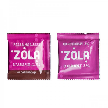 Фарба для брів ZOLA Eyebrow Tint 04 Dark Brown з колагеном та окислювач кремовий 3% Oxidant колір темно-коричневий у саші 2x5 мл (4820227160471)