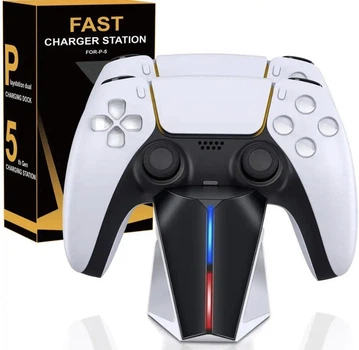 Зарядка для джойстика PS5 Beboncool Док Станция для PlayStation 5 PS5 DualSense на 2 геймпада с LED подсветкой P5 Белый