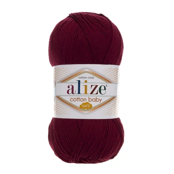Турецкая пряжа для вязания Alize Cotton Baby Soft (беби котон софт)-полухлопок 57 бордовый