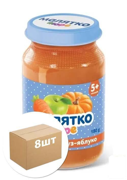 Пюре з моркви, гарбуза та яблук (з гомогенізованим цукром) ТМ "Малятко" 180г упаковка 8 шт (93673)