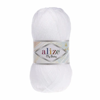 Турецкая пряжа для вязания Alize My baby&nbsp;(май беби) 100% акрил для детей - 55 белый