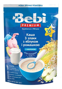 Каша Bebi PREMIUM молочна 3 злаки з яблуком та ромашкою 1х200 г (90623)